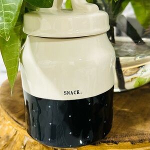 Rae Dunn HTF Black Polka Dot Cream Snack Canister